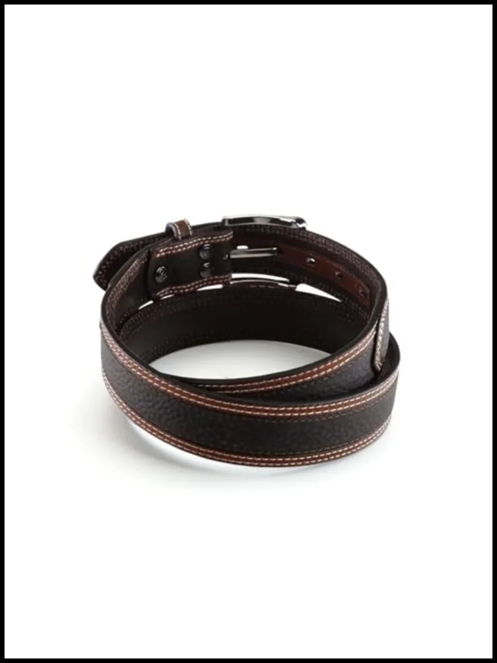 Men's Oiled Leather Belt with Reinforced Holes, Chrome Buckle, Western Style